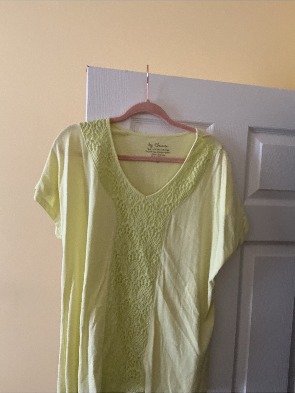 Chico's Lime Yellow Lace-Trim V-Neck Tunic